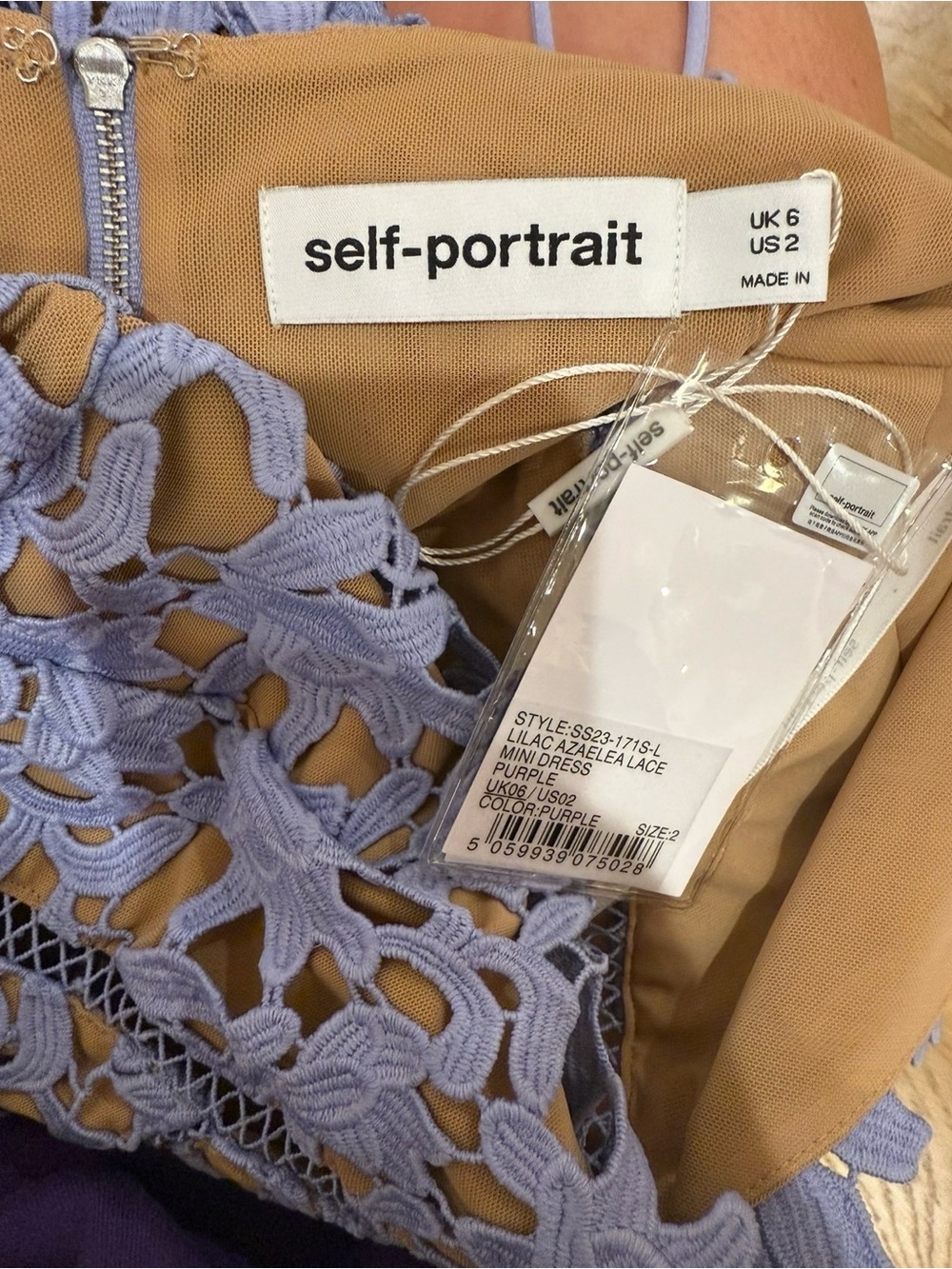 Self-Portrait Lilac Floral Lace Spaghetti-Strap Mini Dress - Picture 5 of 5